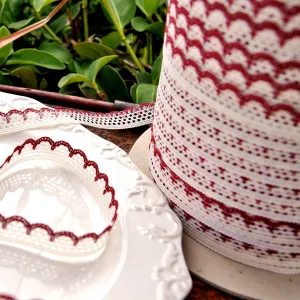 Burgundy Cream Scalloped Lace Edging ½ " wide