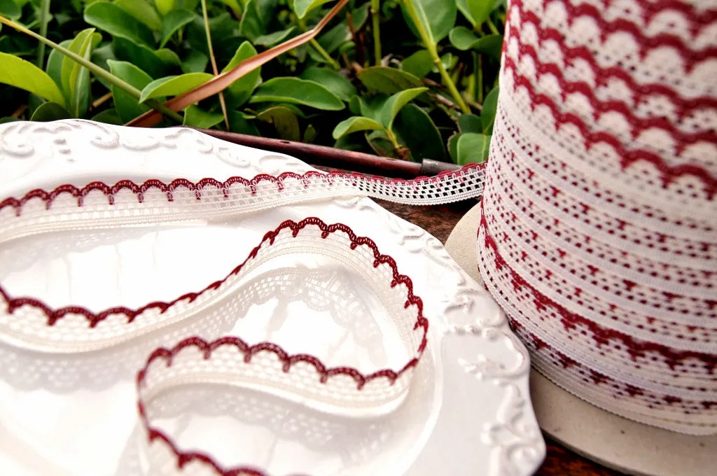 Burgundy Cream Scalloped Lace Edging ½ " wide