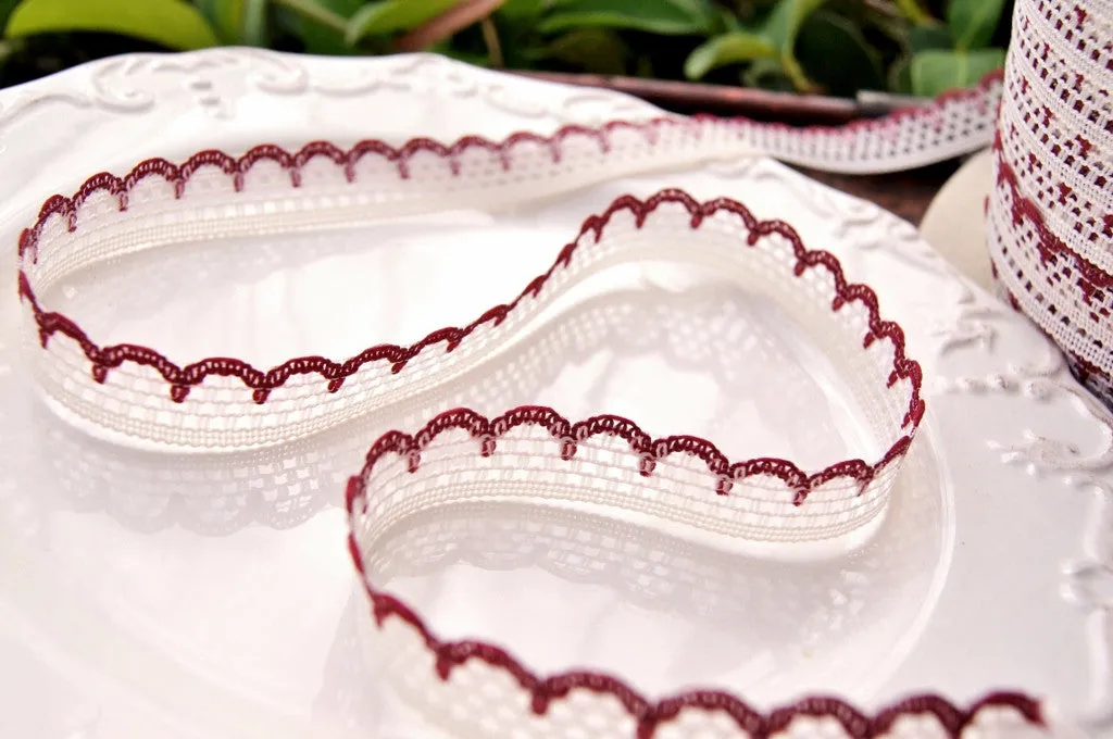 Burgundy Cream Scalloped Lace Edging ½ " wide