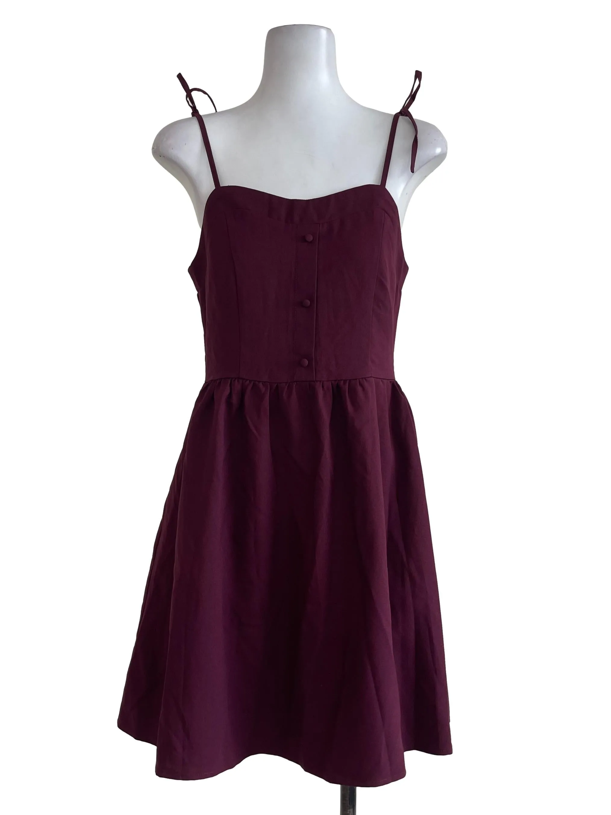 Burgundy Plain Ribbon Dress