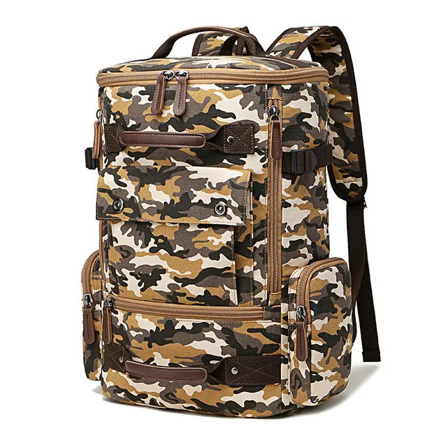Camouflage Canvas Backpack Large Capacity Men Travel Bags