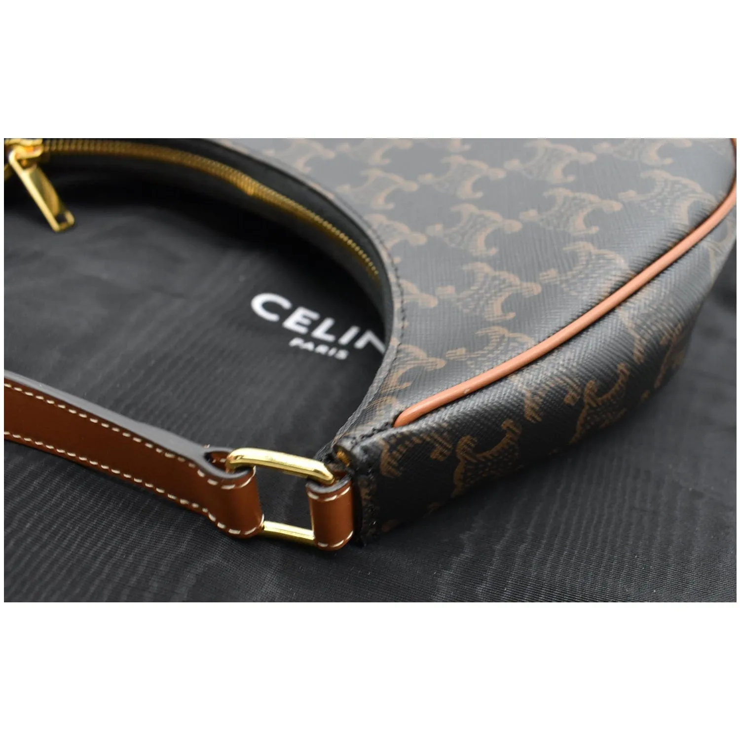 CELINE Ava Triomphe Canvas Calfskin Shoulder Bag Brown