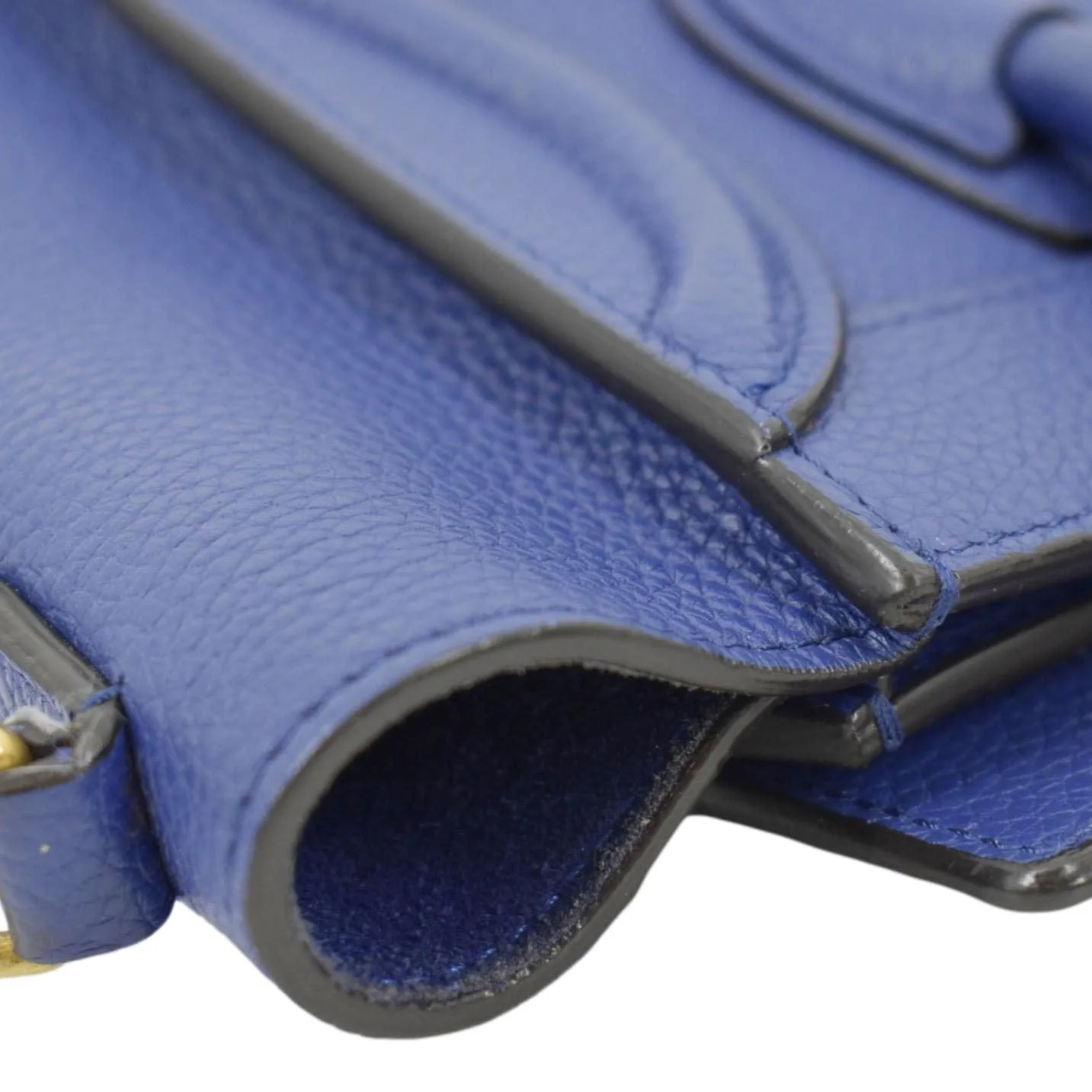 CELINE Nano Luggage Drummed Leather Tote Crossbody Bag Blue