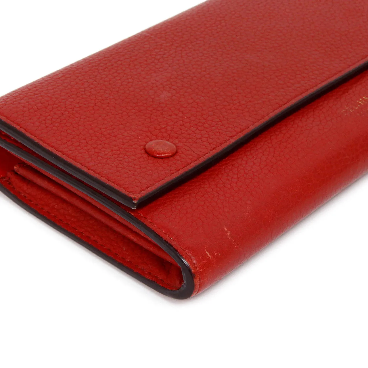 Celine Red Drummed Calfskin Large Multifunction Flap Wallet