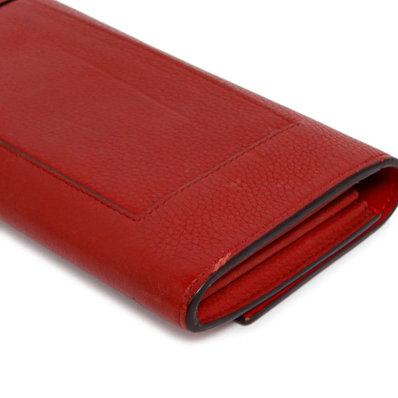 Celine Red Drummed Calfskin Large Multifunction Flap Wallet