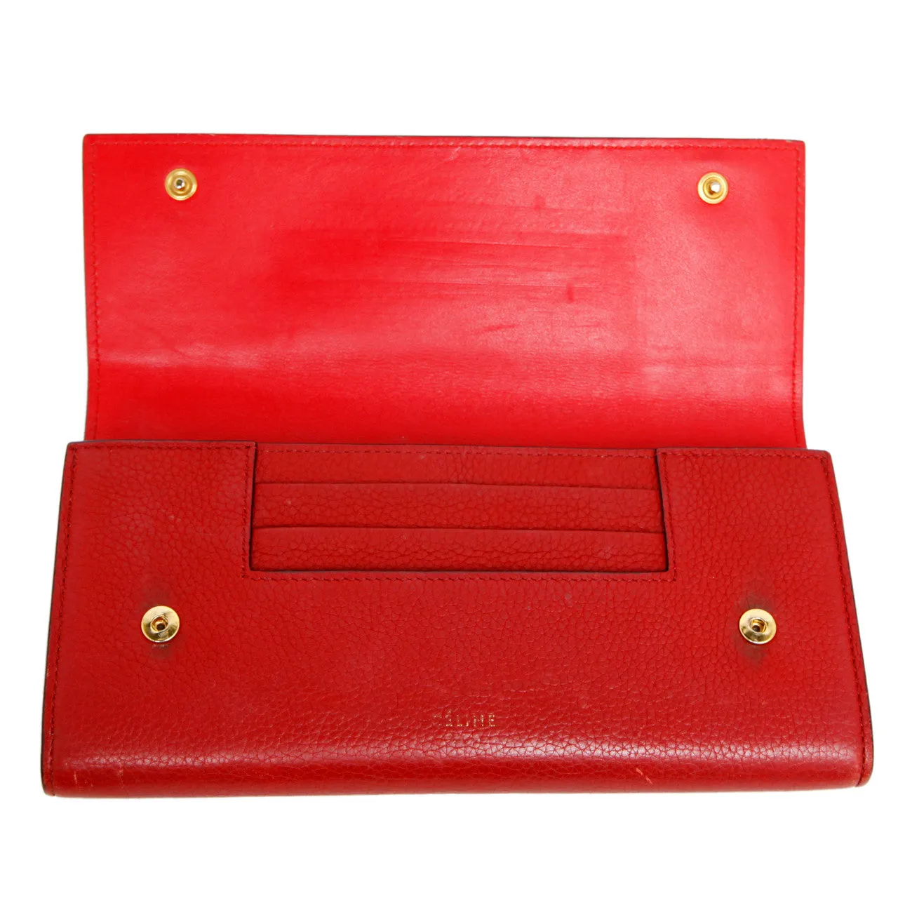 Celine Red Drummed Calfskin Large Multifunction Flap Wallet
