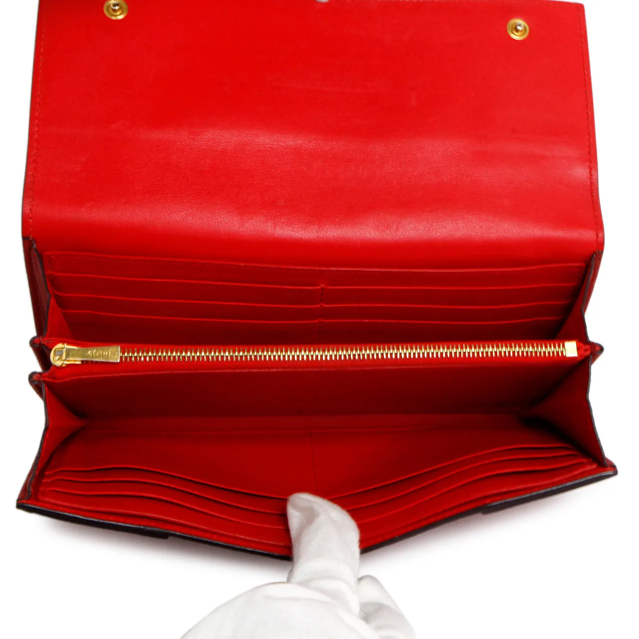 Celine Red Drummed Calfskin Large Multifunction Flap Wallet