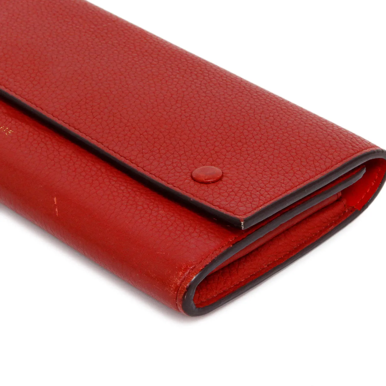 Celine Red Drummed Calfskin Large Multifunction Flap Wallet