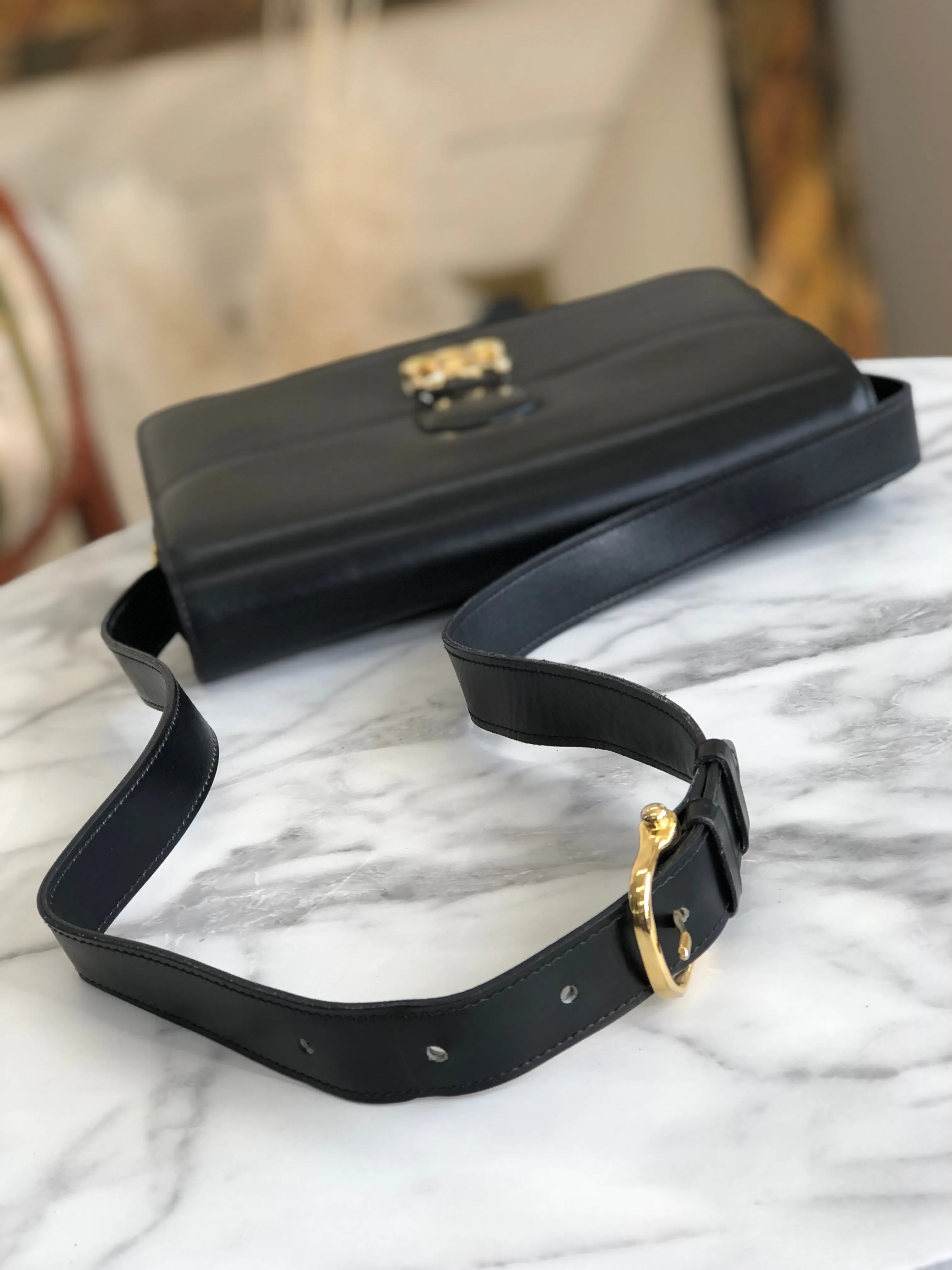 CELINE Triomphe Crossbody Shoulderbag Black Vintage Old CELINE m4hg6t
