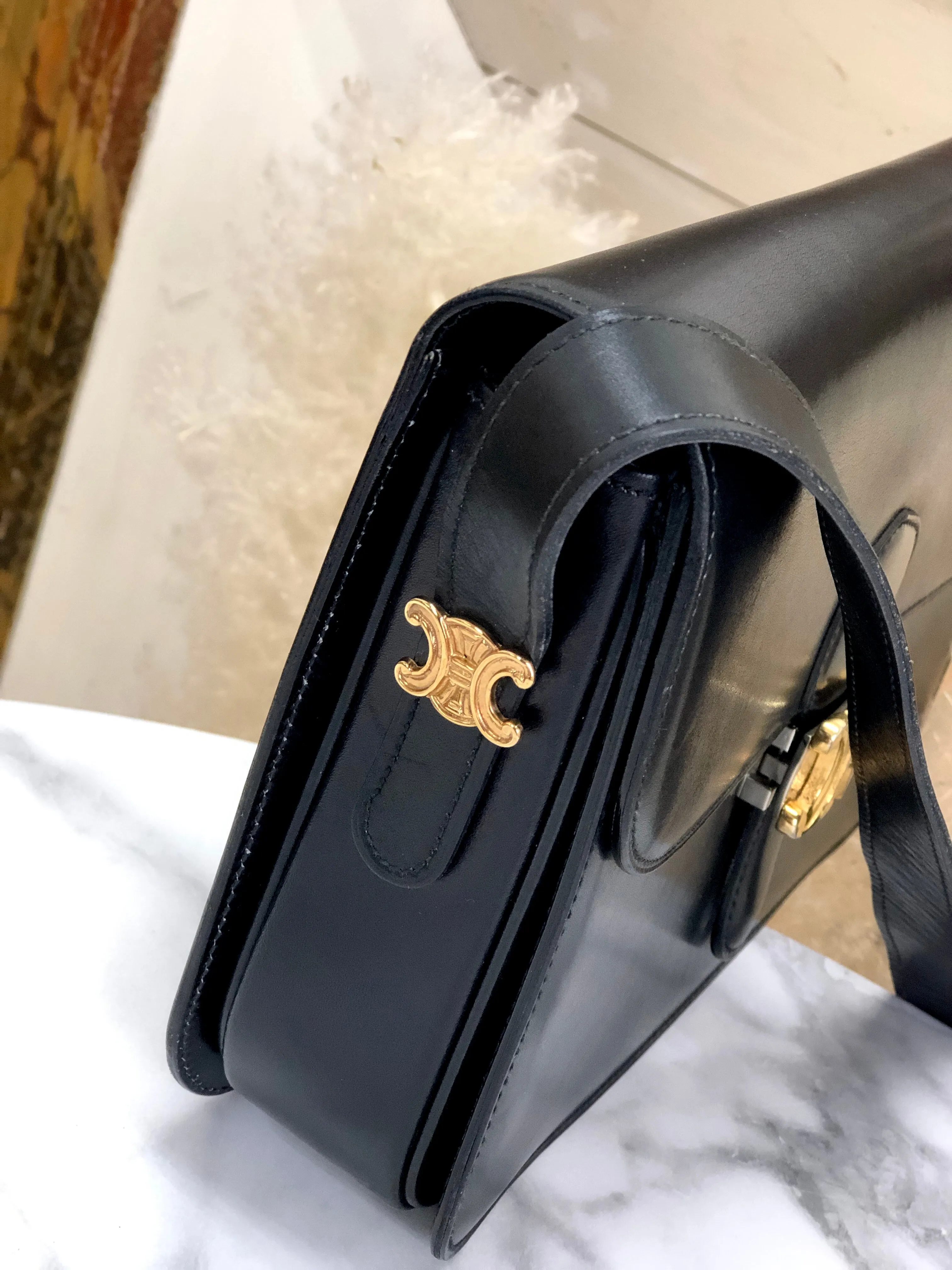 CELINE Triomphe Crossbody Shoulderbag Black Vintage Old CELINE m4hg6t