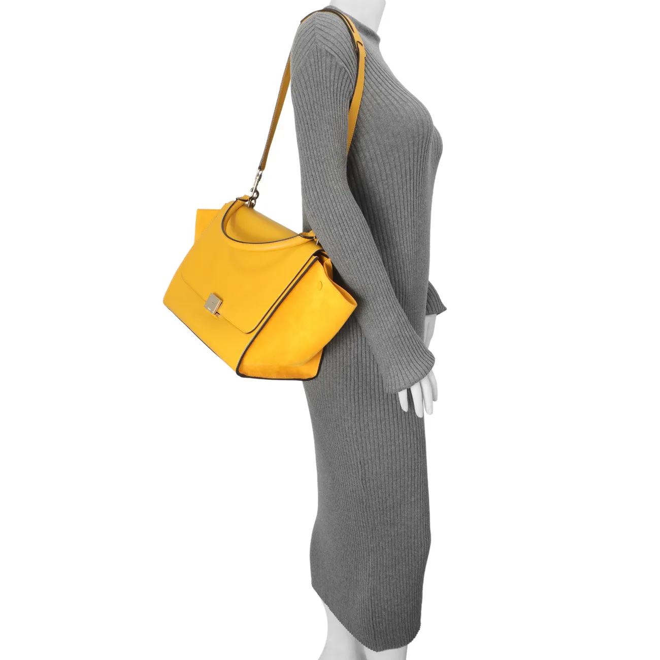 Celine Yellow Drummed Calfskin Suede Medium Trapeze