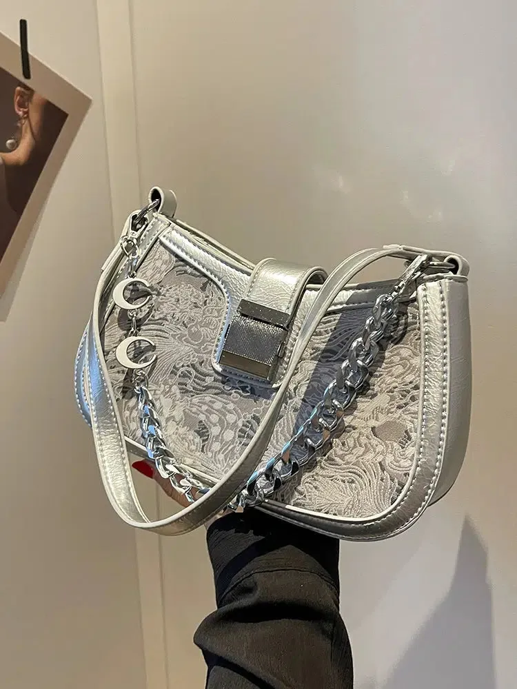 Chain Strap Patterned Shoulder Bag