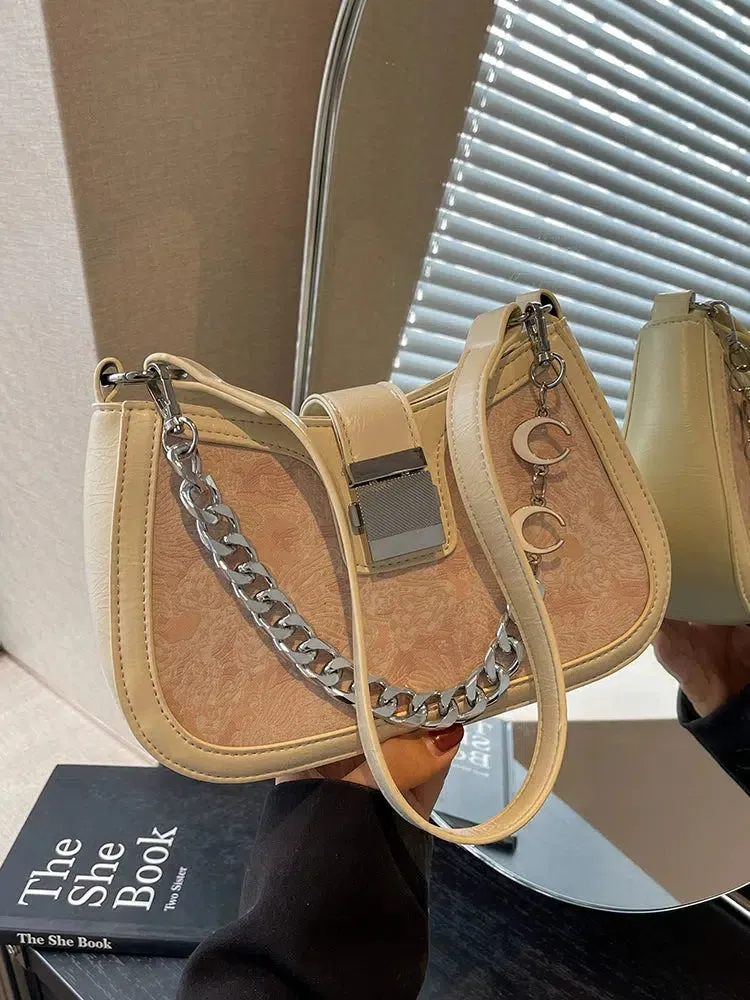Chain Strap Patterned Shoulder Bag