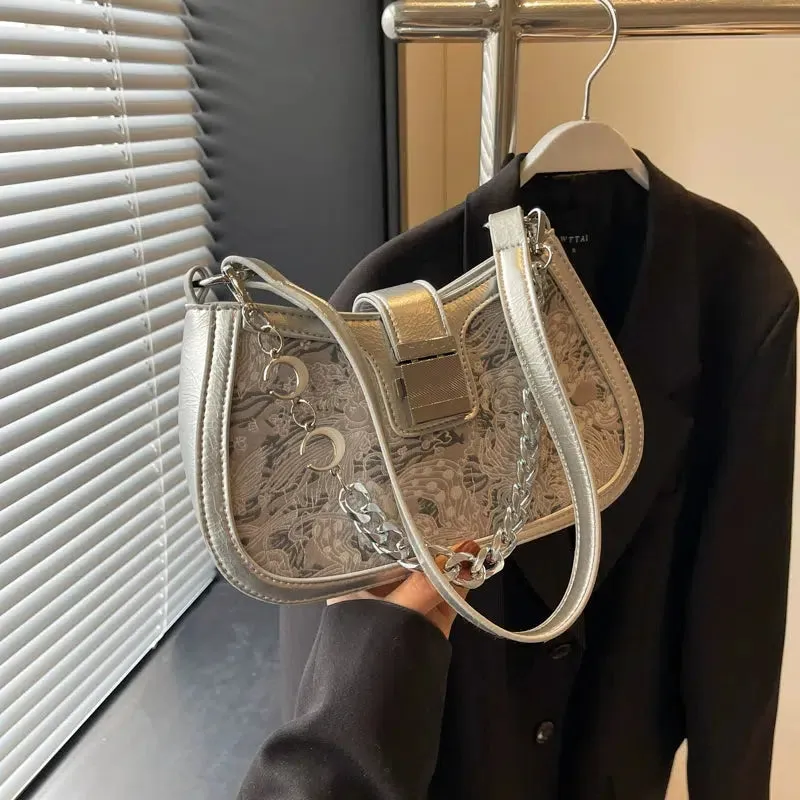 Chain Strap Patterned Shoulder Bag