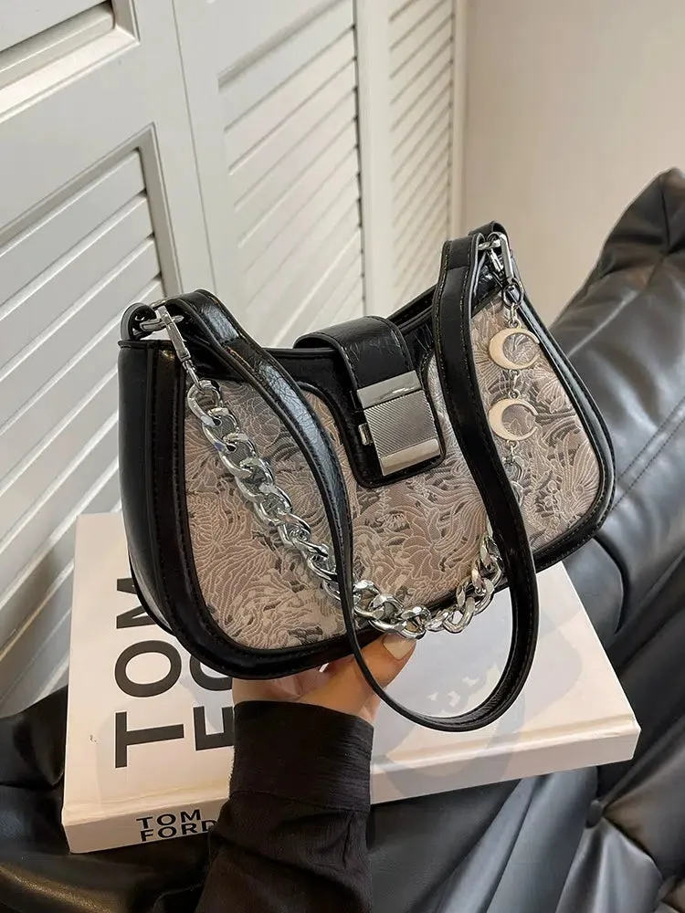 Chain Strap Patterned Shoulder Bag