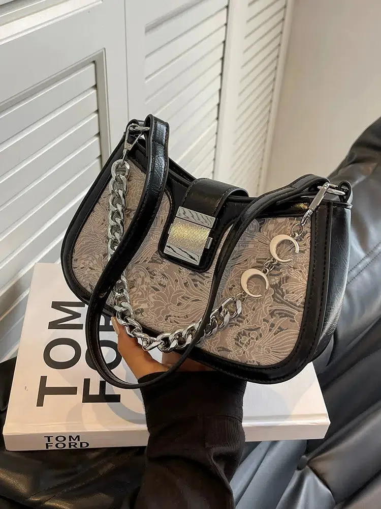 Chain Strap Patterned Shoulder Bag