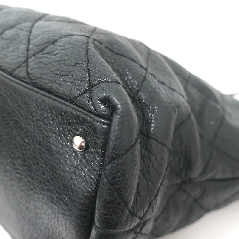 Chanel 2010 On The Road Tote Black Glazed Leather Large Shoulder Bag