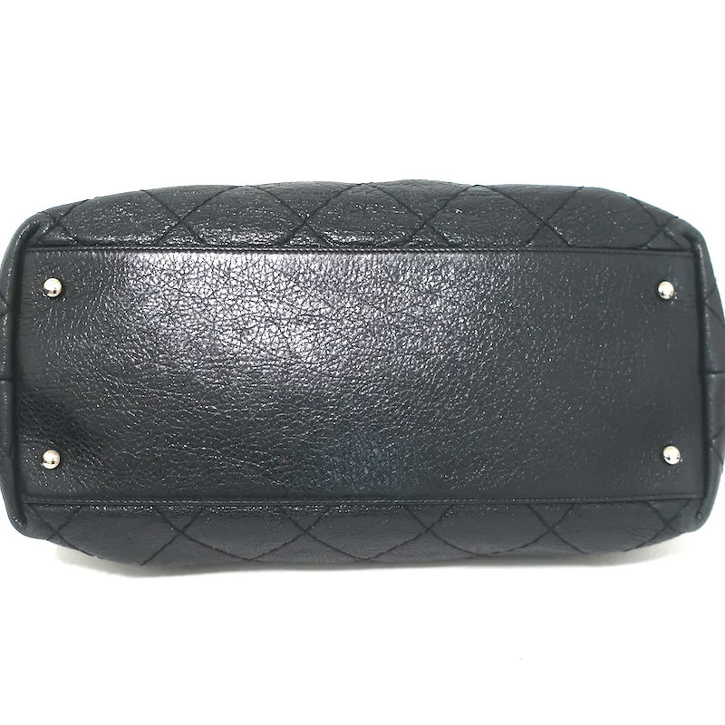 Chanel 2010 On The Road Tote Black Glazed Leather Large Shoulder Bag