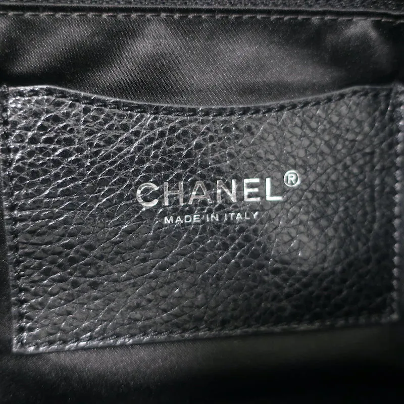 Chanel 2010 On The Road Tote Black Glazed Leather Large Shoulder Bag