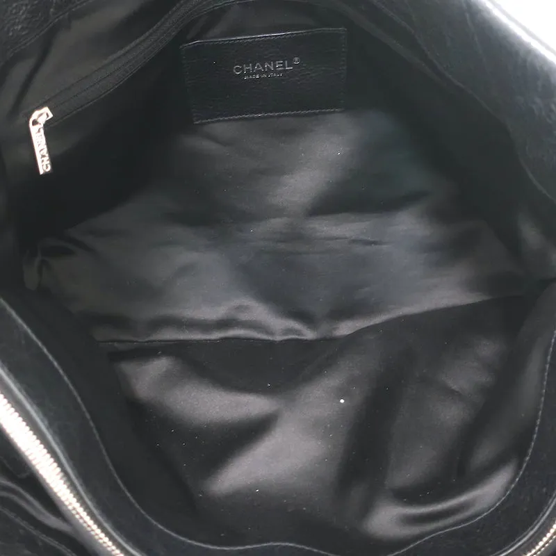Chanel 2010 On The Road Tote Black Glazed Leather Large Shoulder Bag