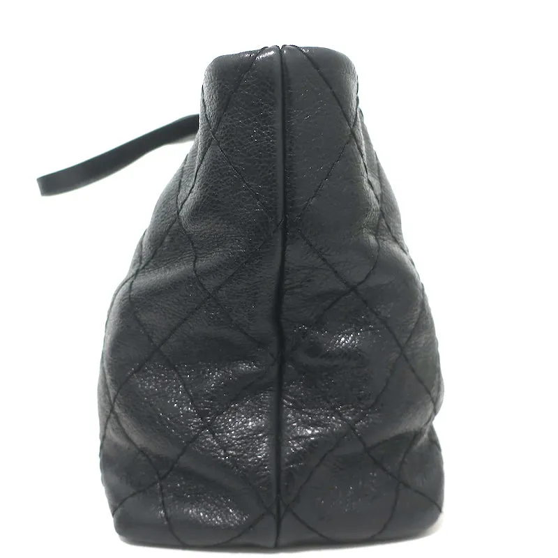 Chanel 2010 On The Road Tote Black Glazed Leather Large Shoulder Bag
