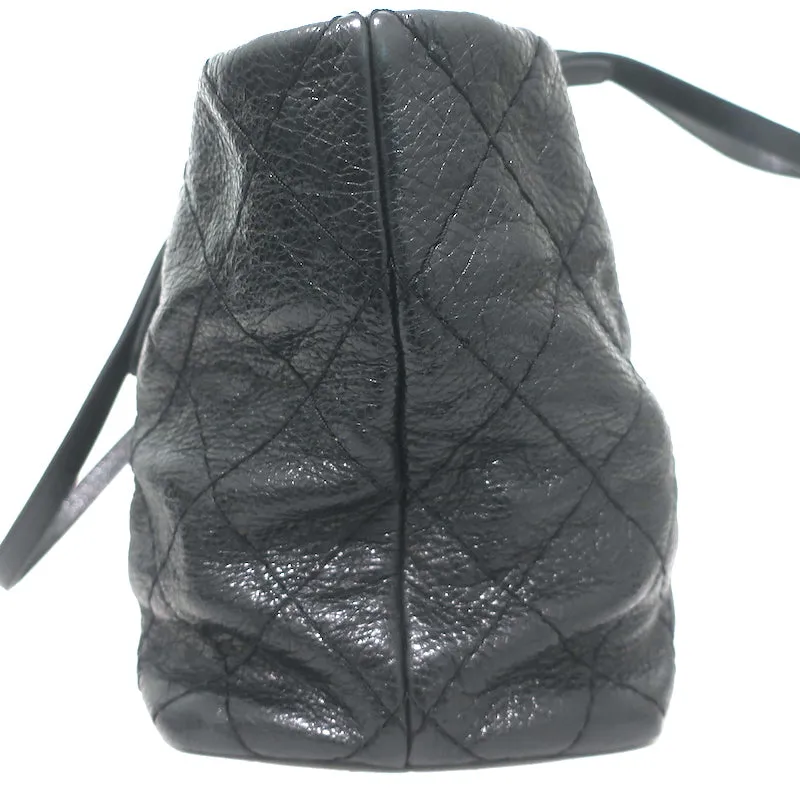 Chanel 2010 On The Road Tote Black Glazed Leather Large Shoulder Bag