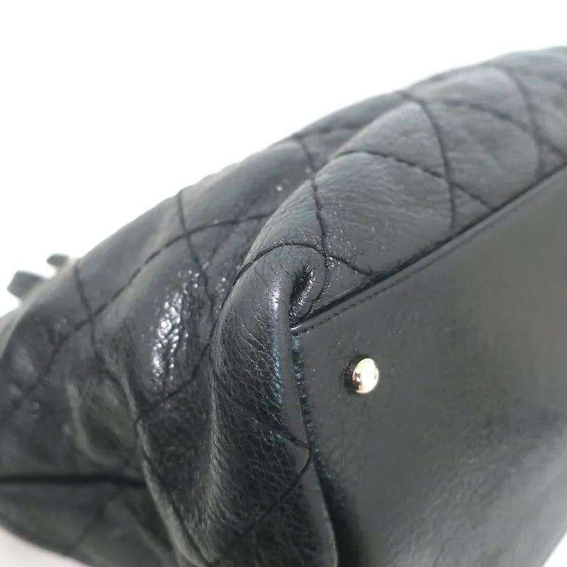 Chanel 2010 On The Road Tote Black Glazed Leather Large Shoulder Bag