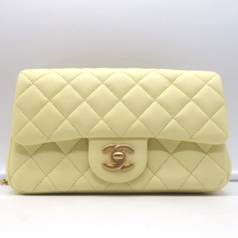 Chanel 23S Mini Camellia Crush Square Flap Bag Light Yellow Quilted Leather NEW