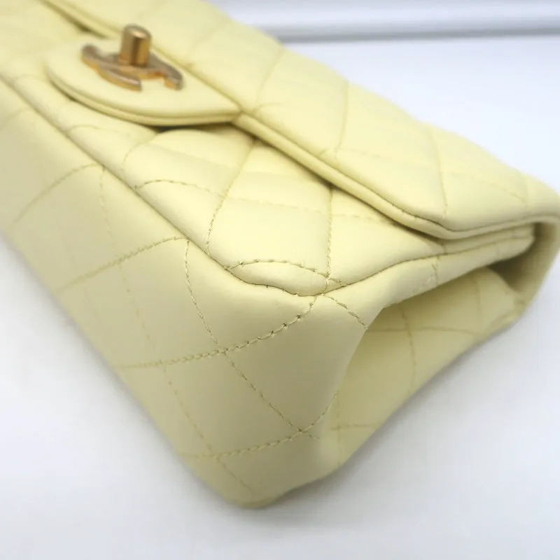 Chanel 23S Mini Camellia Crush Square Flap Bag Light Yellow Quilted Leather NEW