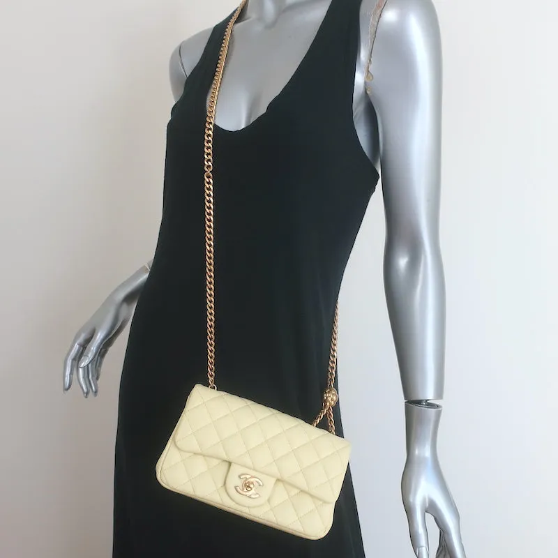 Chanel 23S Mini Camellia Crush Square Flap Bag Light Yellow Quilted Leather NEW