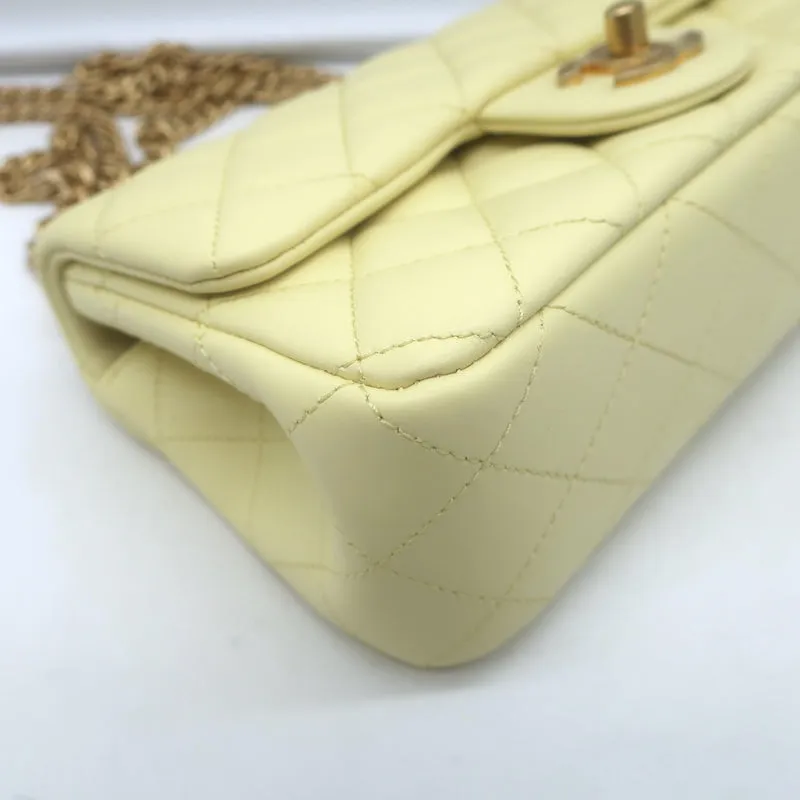 Chanel 23S Mini Camellia Crush Square Flap Bag Light Yellow Quilted Leather NEW