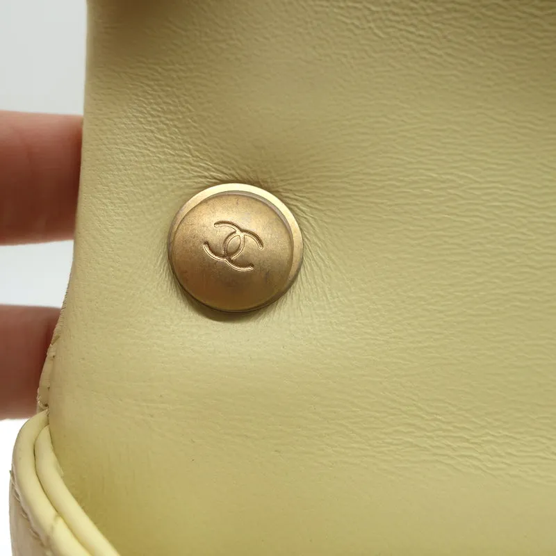 Chanel 23S Mini Camellia Crush Square Flap Bag Light Yellow Quilted Leather NEW