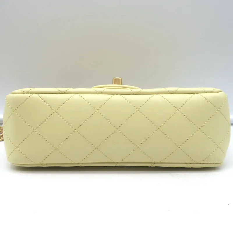 Chanel 23S Mini Camellia Crush Square Flap Bag Light Yellow Quilted Leather NEW