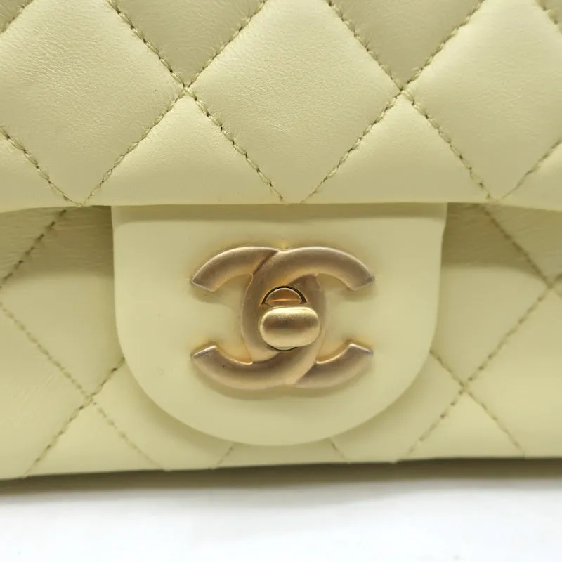 Chanel 23S Mini Camellia Crush Square Flap Bag Light Yellow Quilted Leather NEW