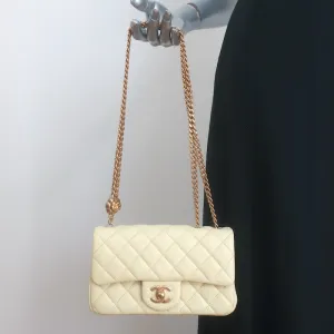 Chanel 23S Mini Camellia Crush Square Flap Bag Light Yellow Quilted Leather NEW