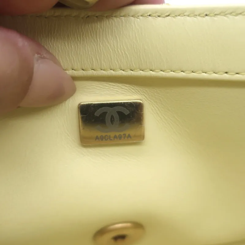 Chanel 23S Mini Camellia Crush Square Flap Bag Light Yellow Quilted Leather NEW