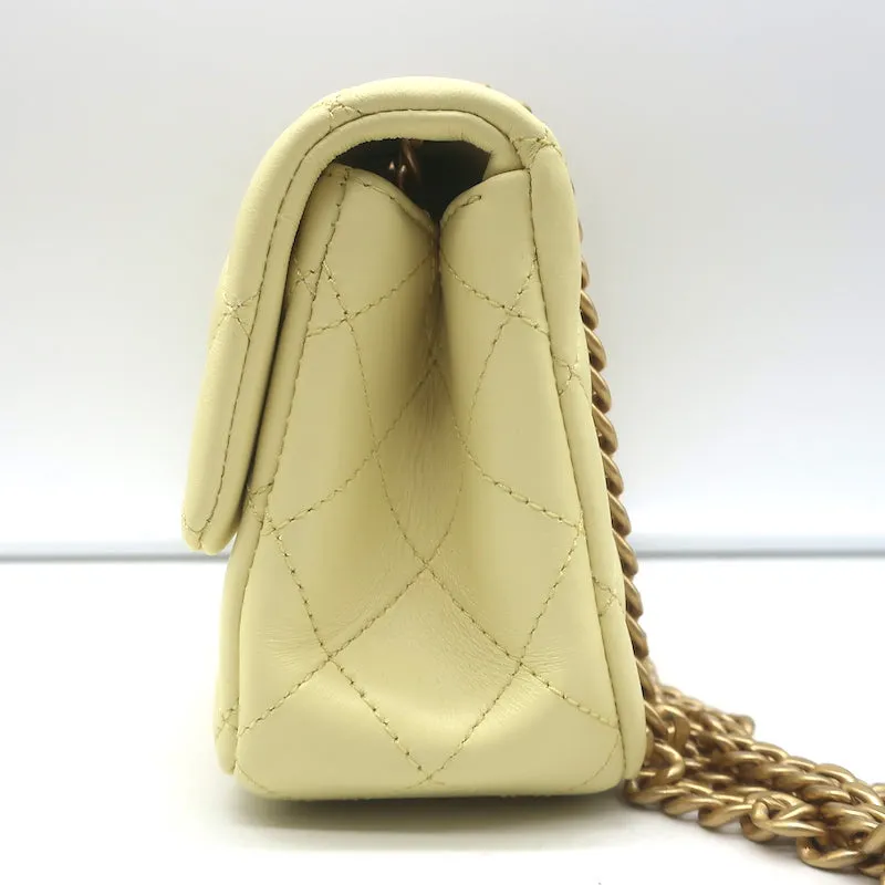 Chanel 23S Mini Camellia Crush Square Flap Bag Light Yellow Quilted Leather NEW