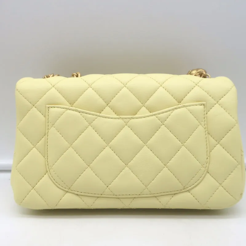Chanel 23S Mini Camellia Crush Square Flap Bag Light Yellow Quilted Leather NEW