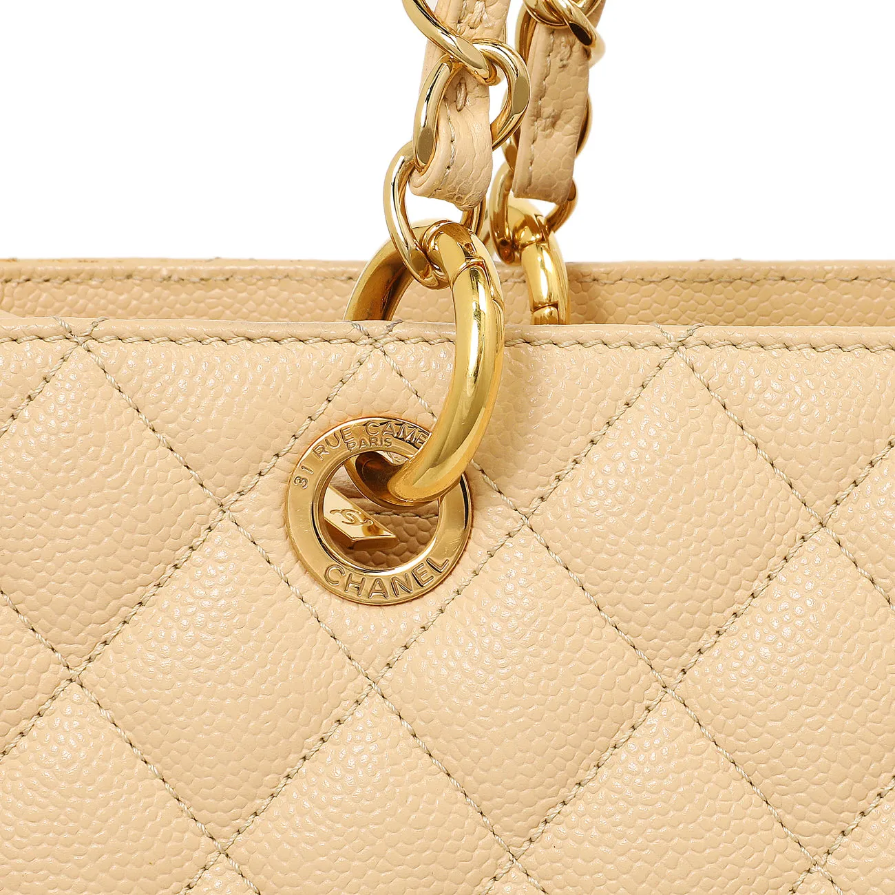 Chanel Beige Quilted Caviar Grand Shopping Tote GST