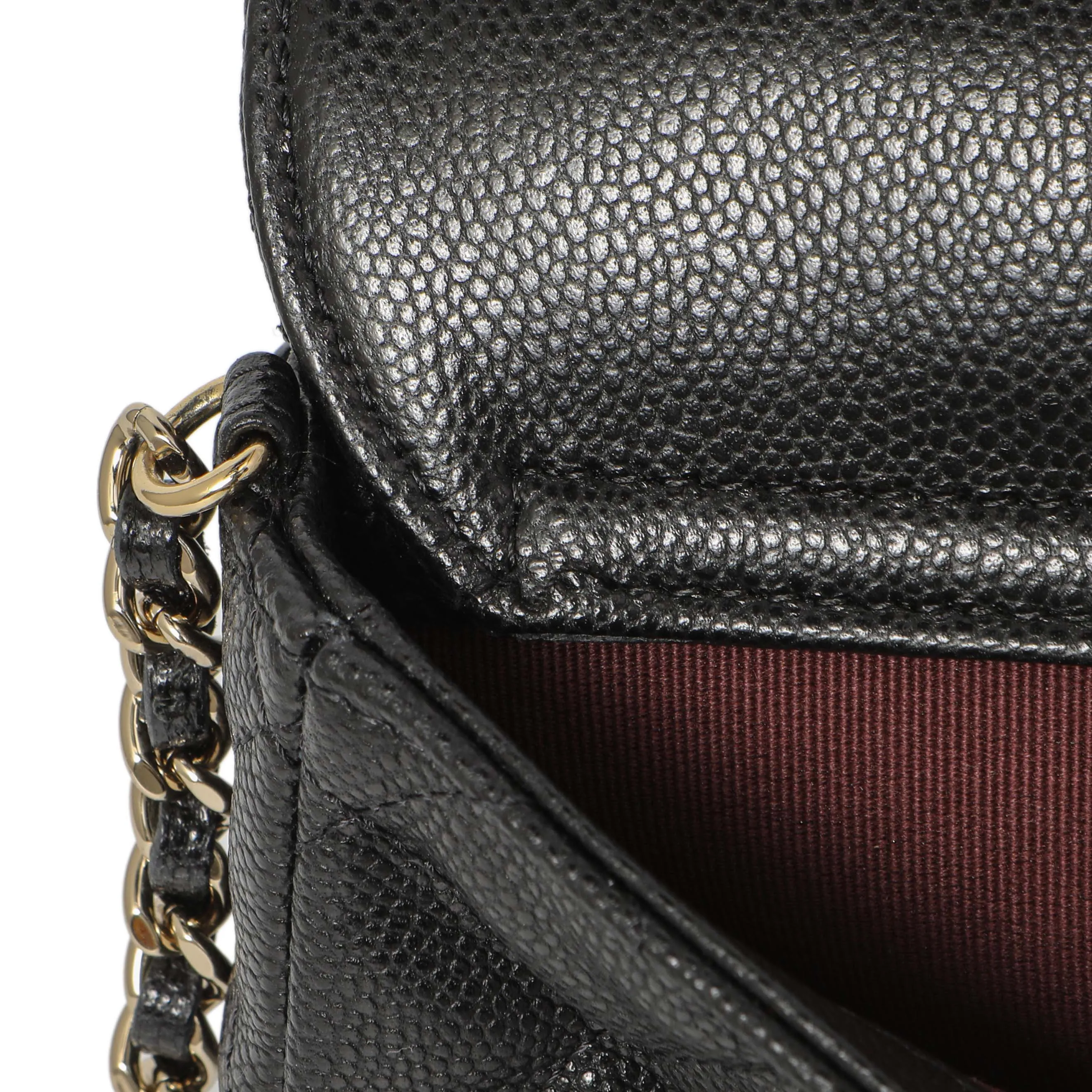 Chanel Black Caviar Quilted Flap Phone Holder With Chain
