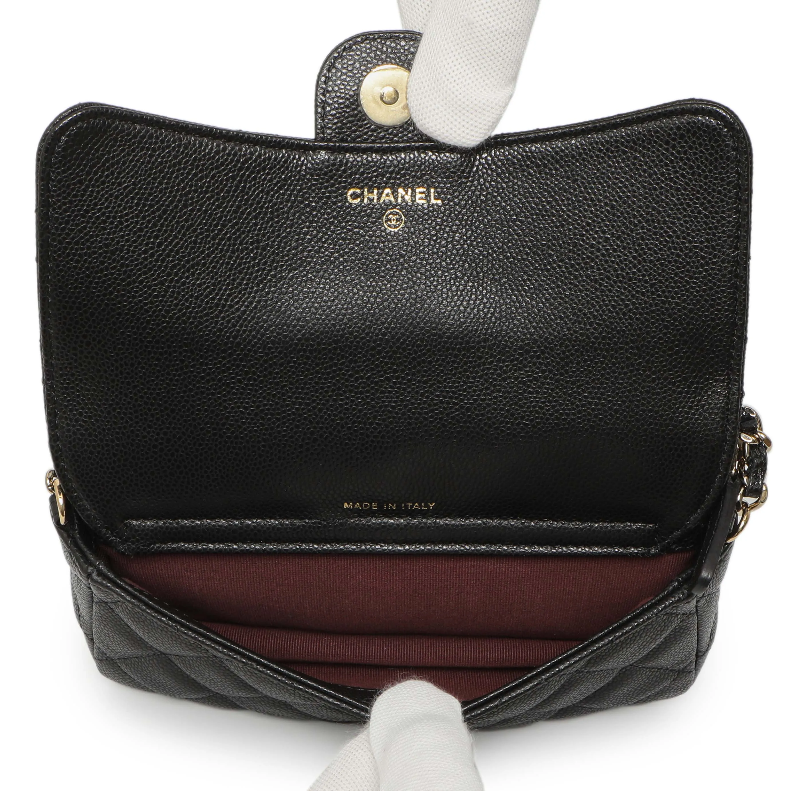 Chanel Black Caviar Quilted Flap Phone Holder With Chain