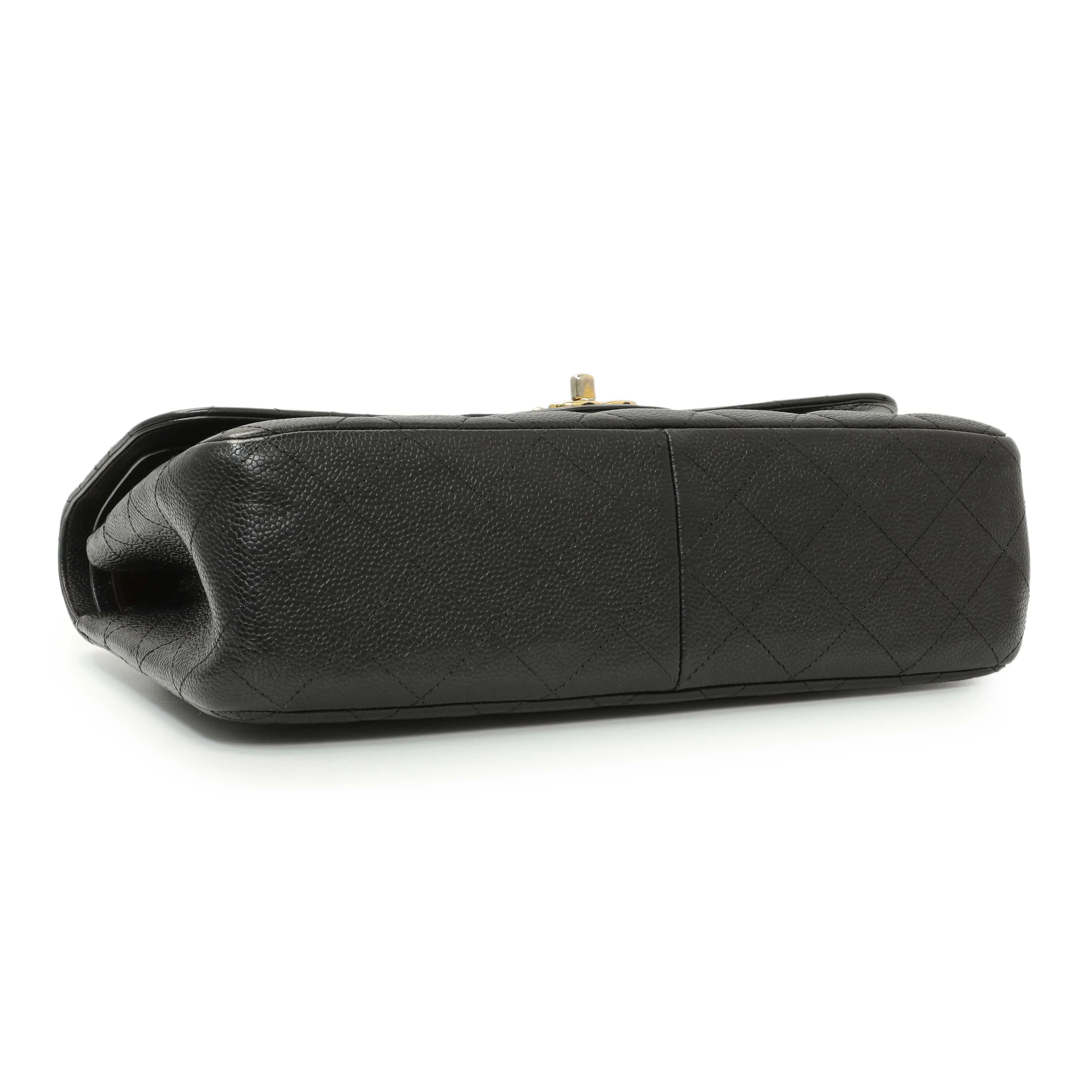 Chanel Black Quilted Caviar Jumbo Double Flap
