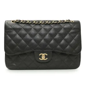 Chanel Black Quilted Caviar Jumbo Double Flap