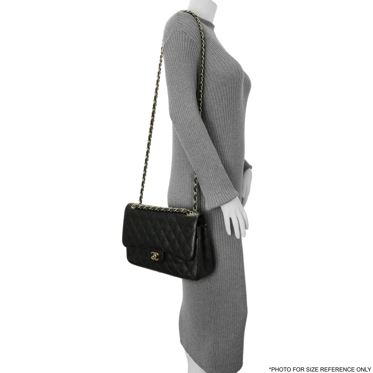 Chanel Black Quilted Caviar Jumbo Double Flap