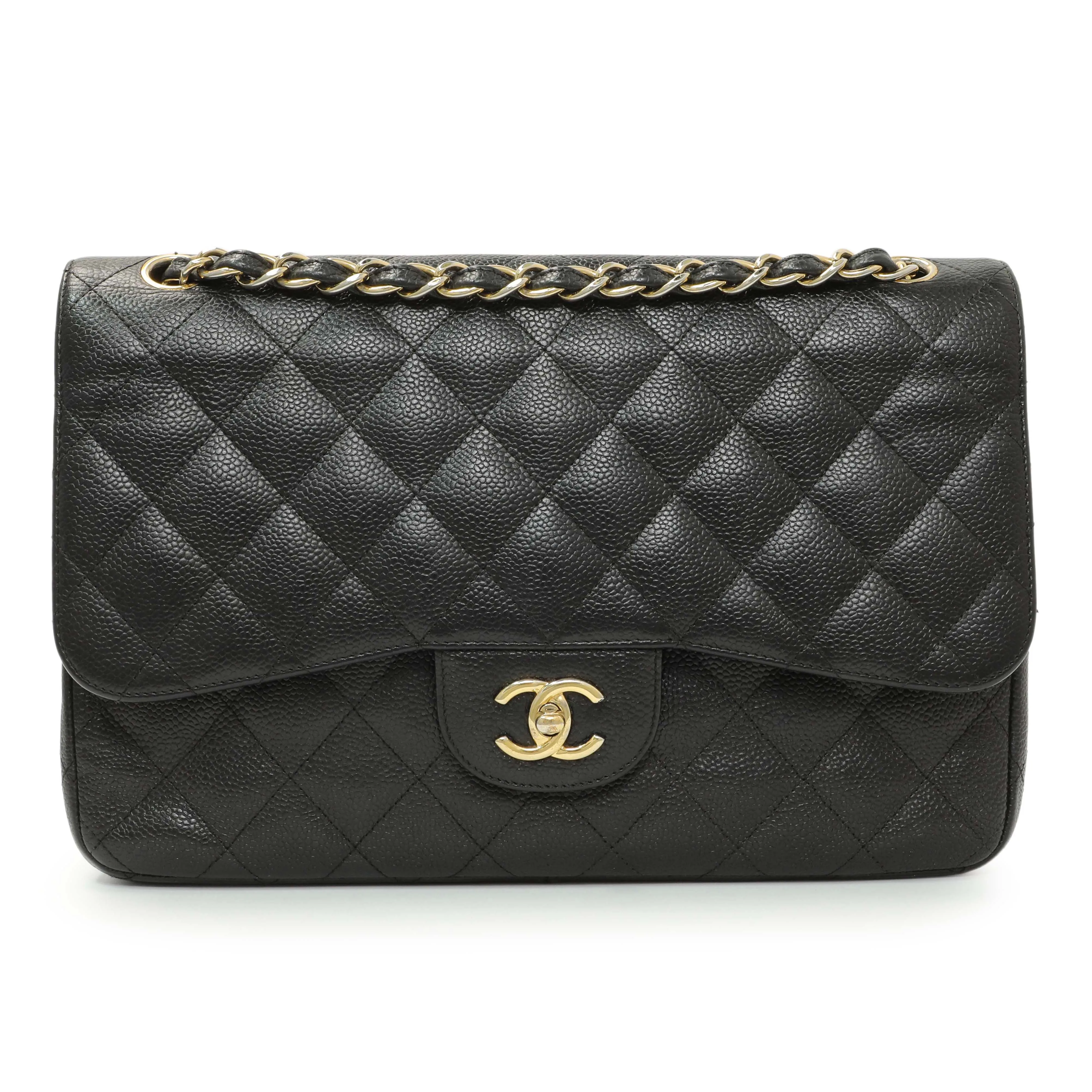 Chanel Black Quilted Caviar Jumbo Double Flap