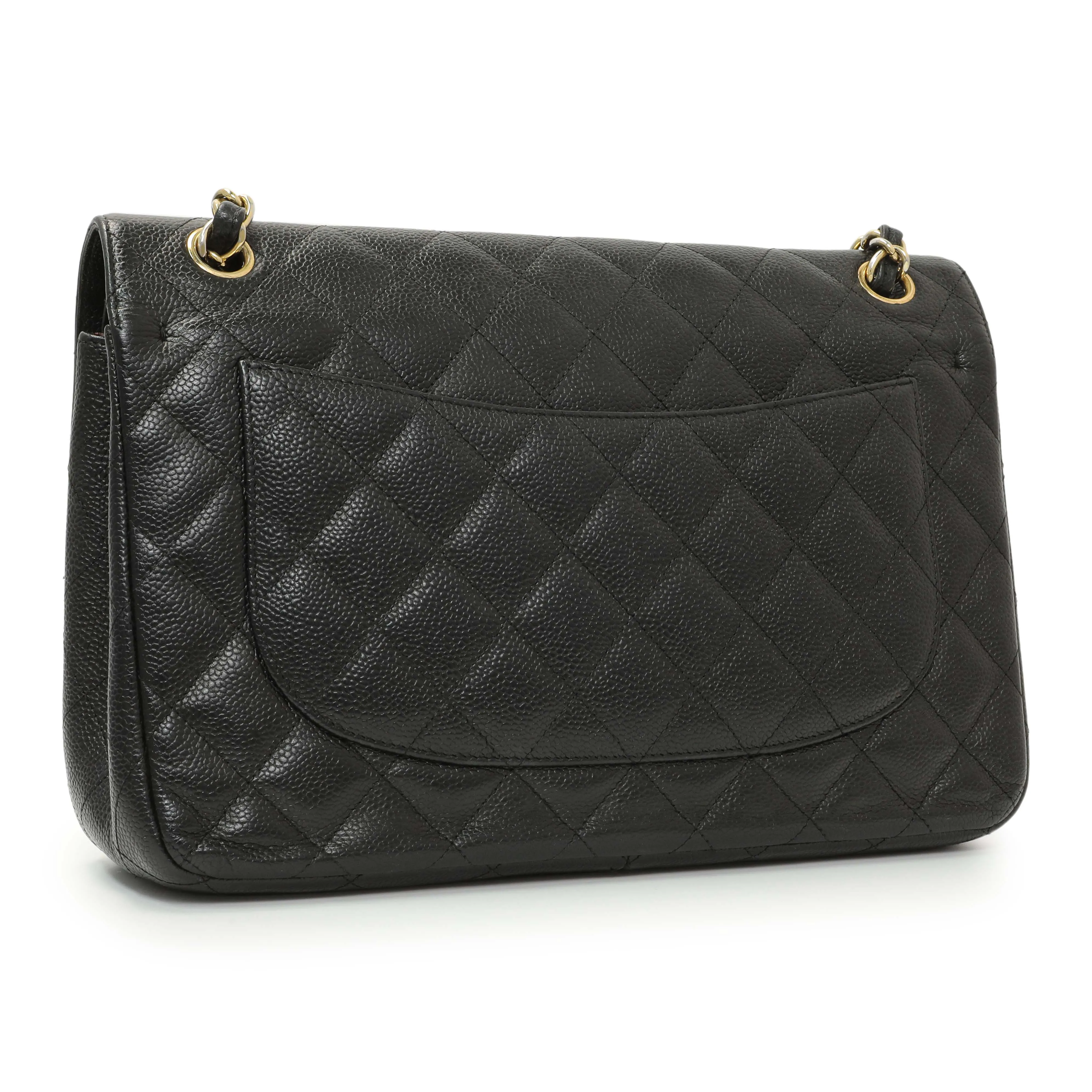 Chanel Black Quilted Caviar Jumbo Double Flap