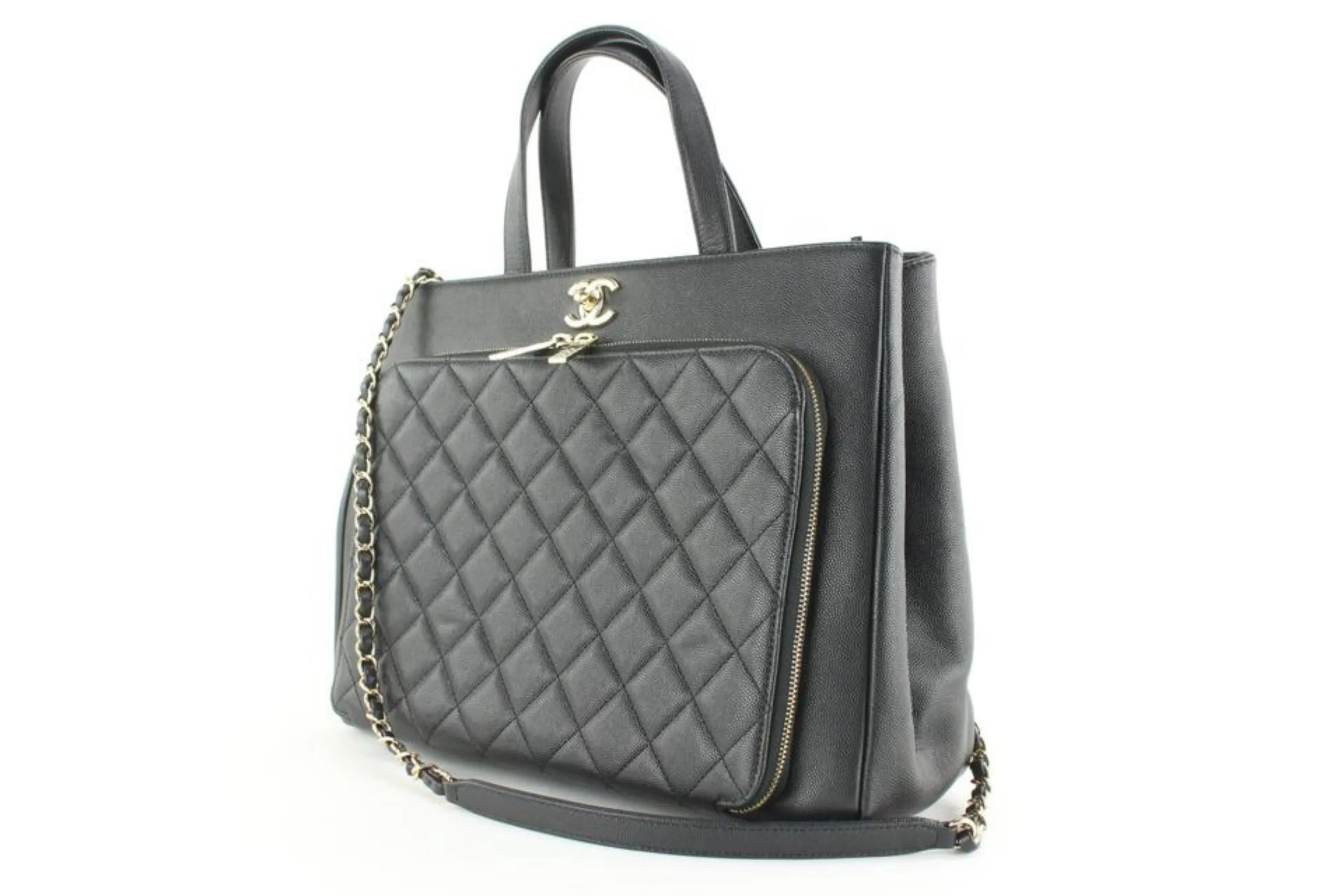 Chanel Black Quilted Caviar Leather Turnlock 2way Affinity Tote 1CC1025