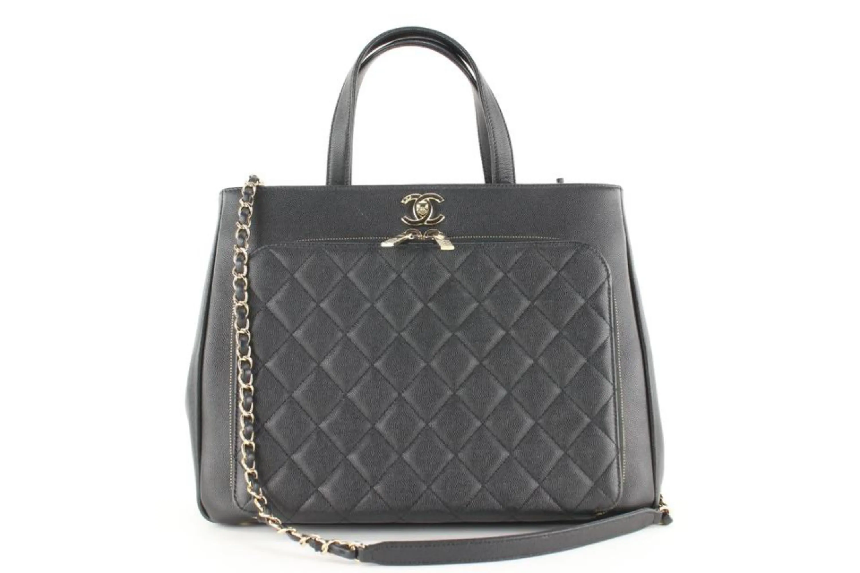 Chanel Black Quilted Caviar Leather Turnlock 2way Affinity Tote 1CC1025