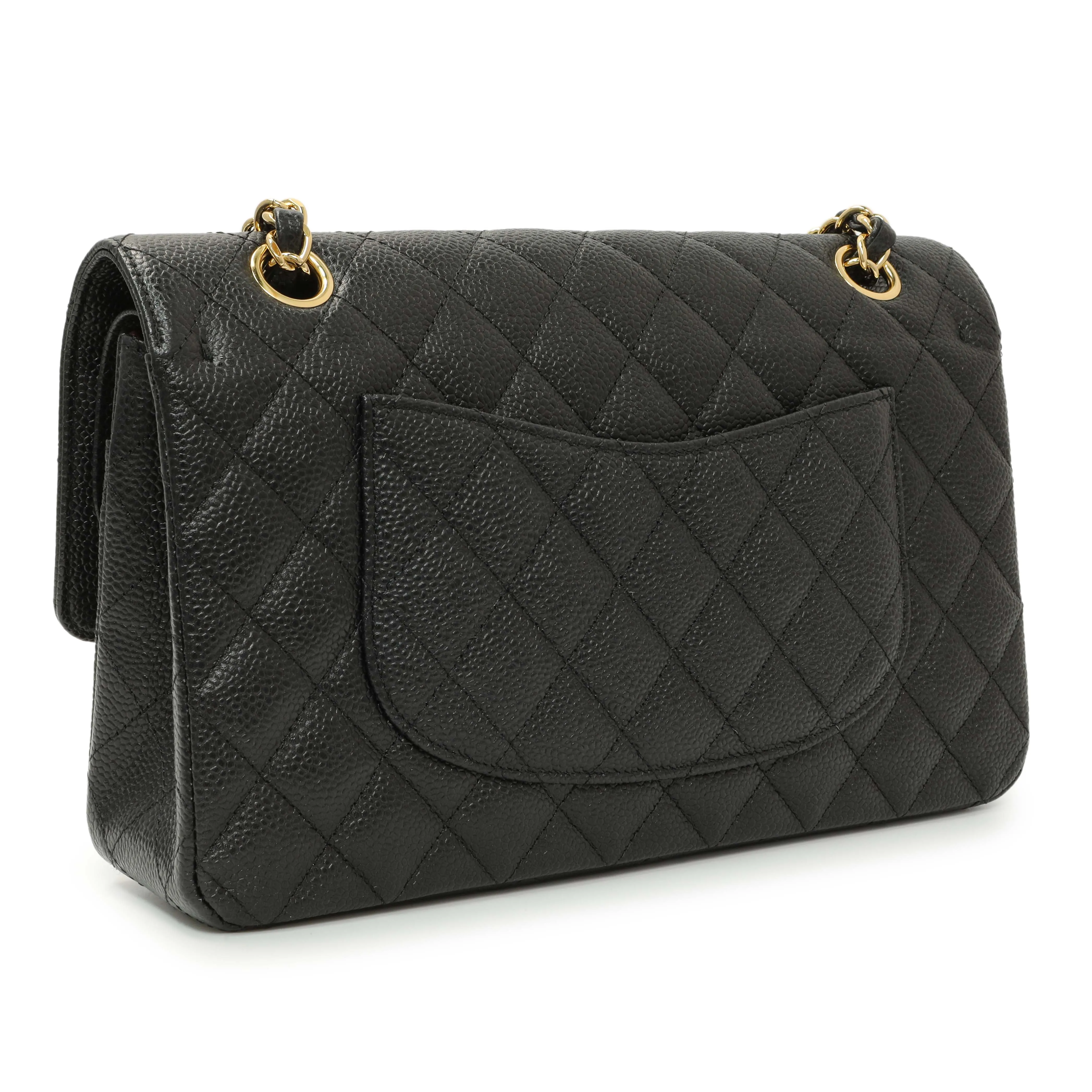 Chanel Black Quilted Caviar Medium Classic Double Flap