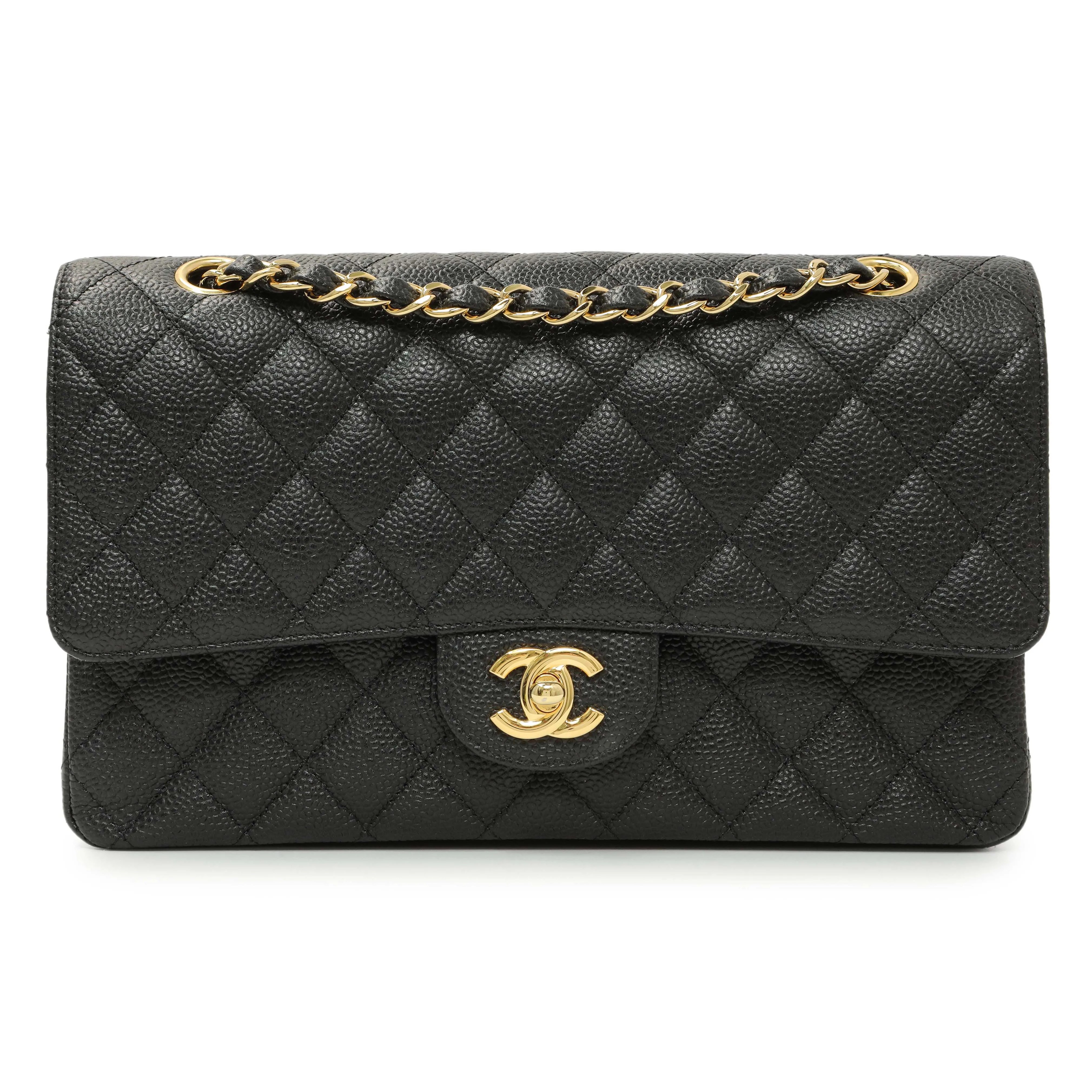 Chanel Black Quilted Caviar Medium Classic Double Flap
